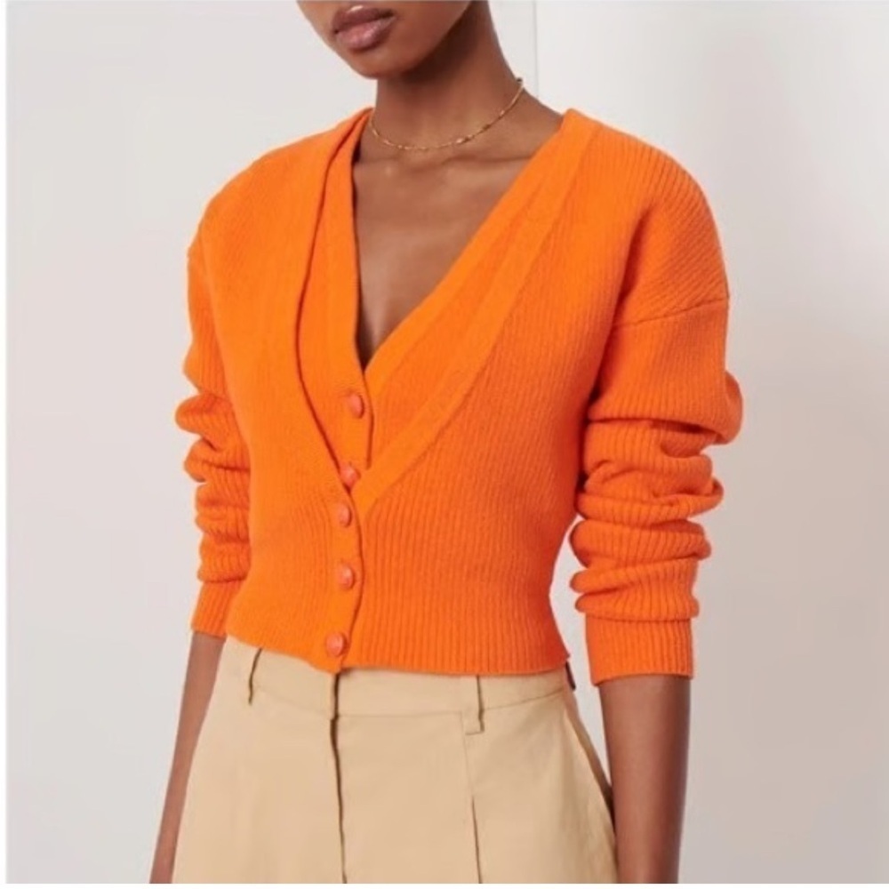 Derek Lam 10 Crosby Women’s Arden Orange Double Layer Crop Cardigan Sweater XS